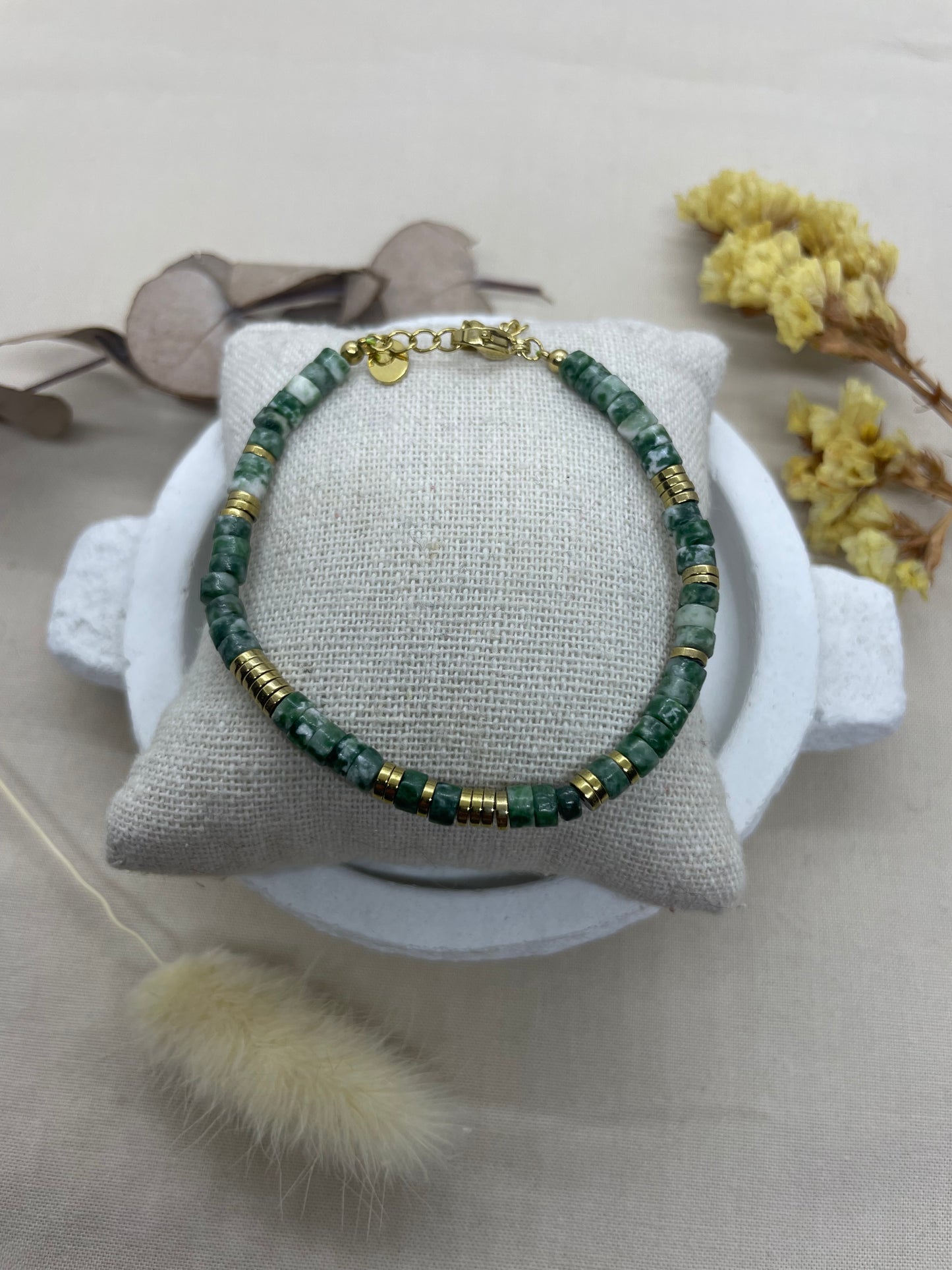 Bracelet Jade Agate mousse doré