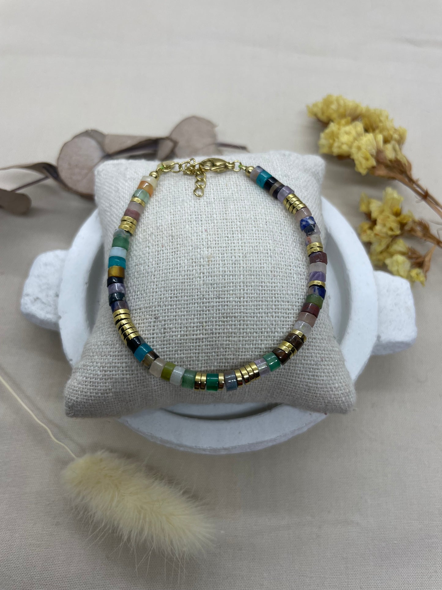 Bracelet Jade Agate multi doré