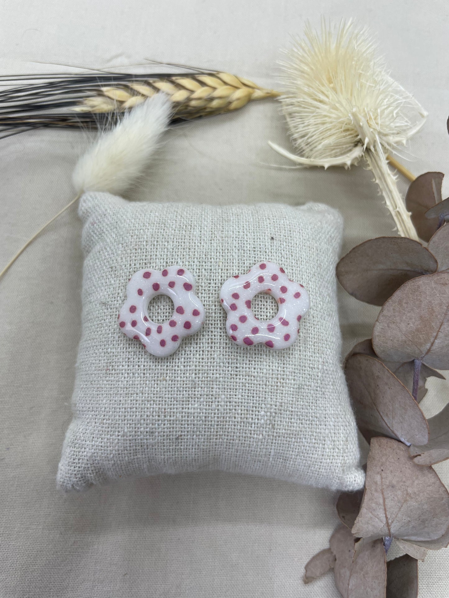 Pampilles Flora blanches irisées pois rose interchangeables