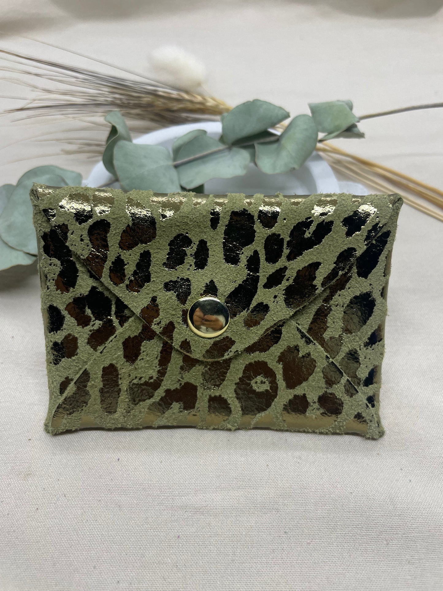 Porte-cartes kaki leopard