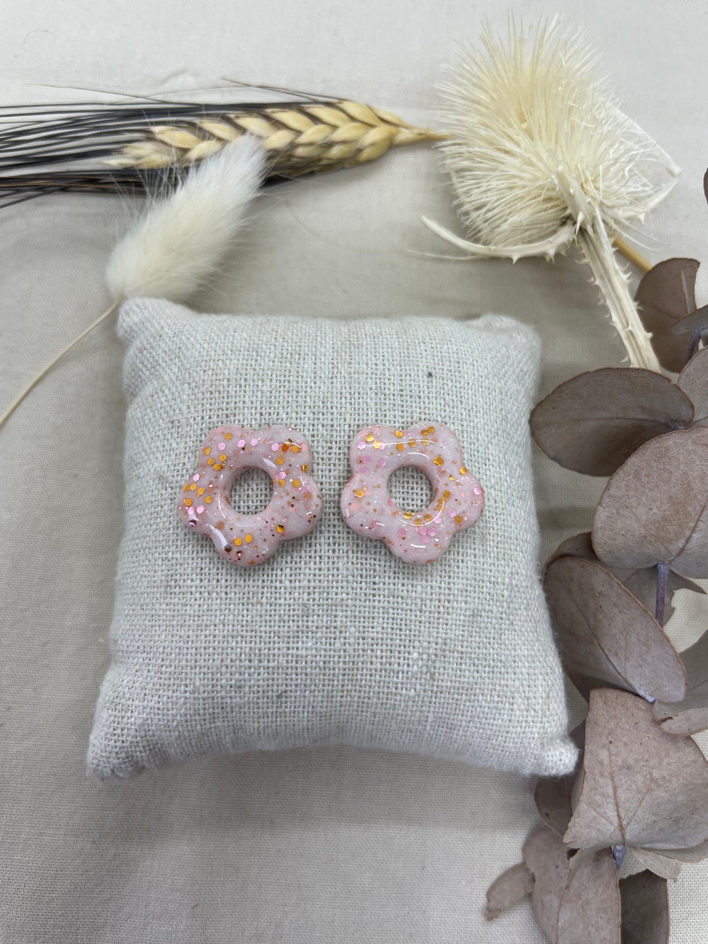 Pampilles Flora pailleté rose et bronze interchangeables