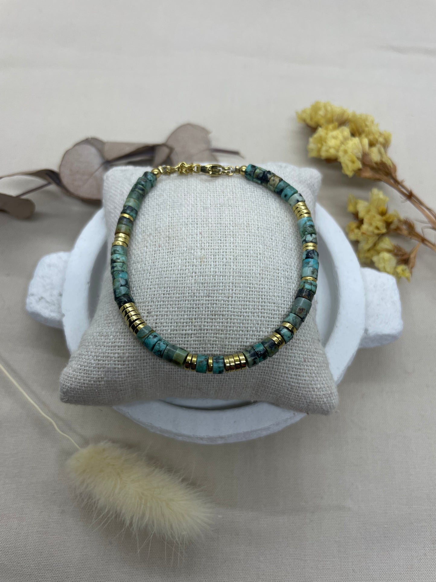 Bracelet Jade Turquoise africaine doré