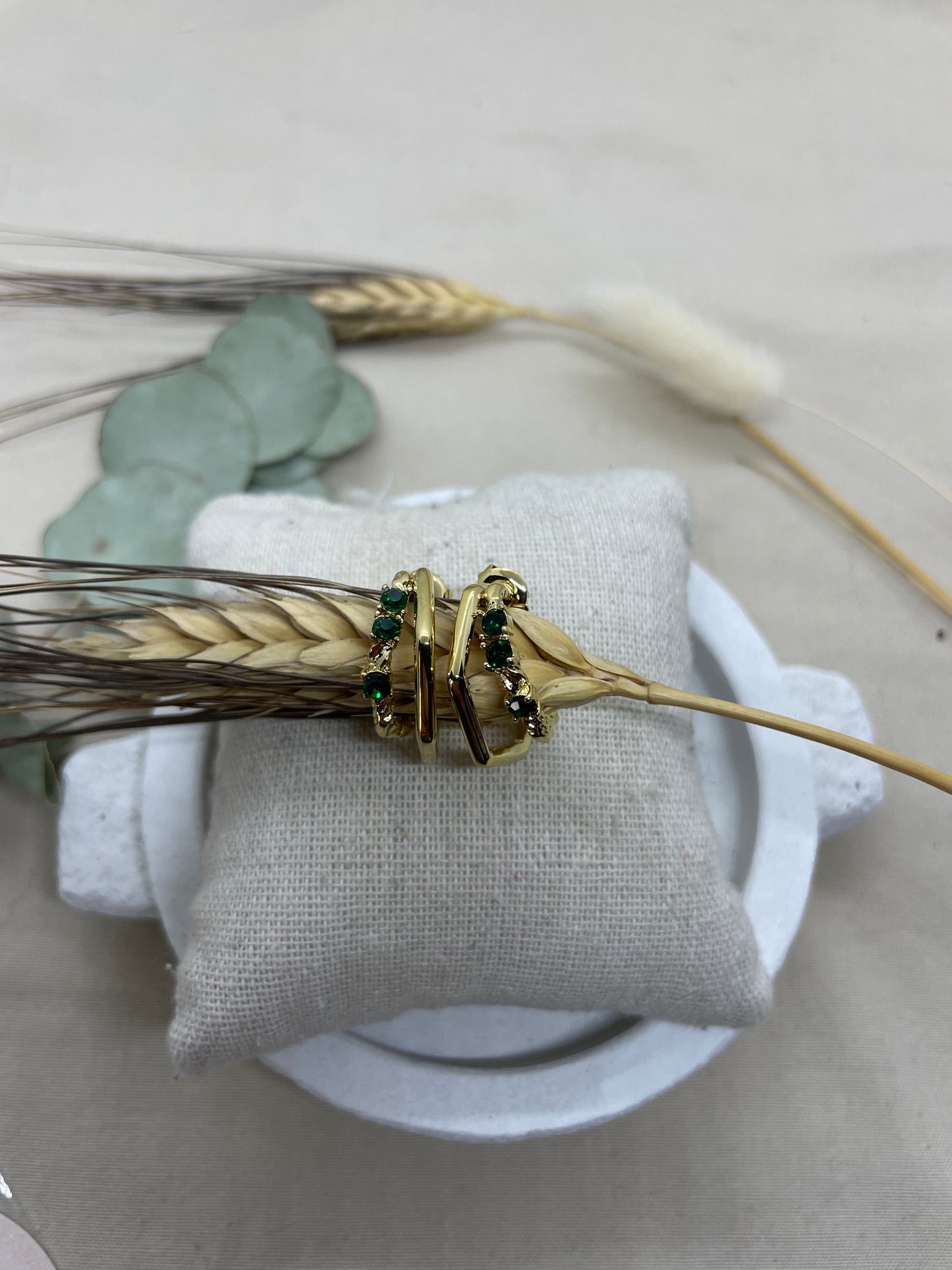 Boucles d'oreilles EWAN vertes dorées