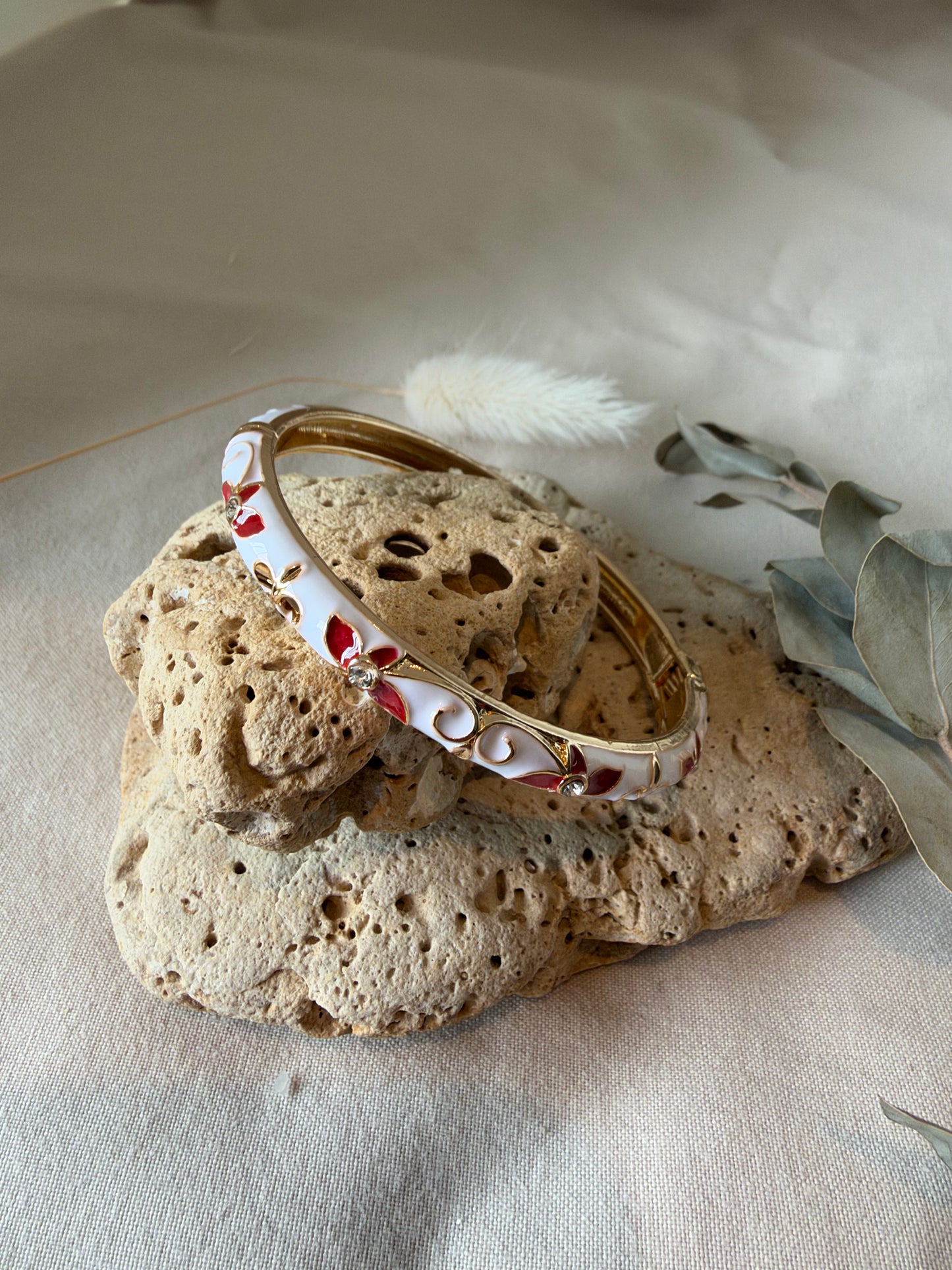 Bracelet jonc thaïlandais fin blanc rouge