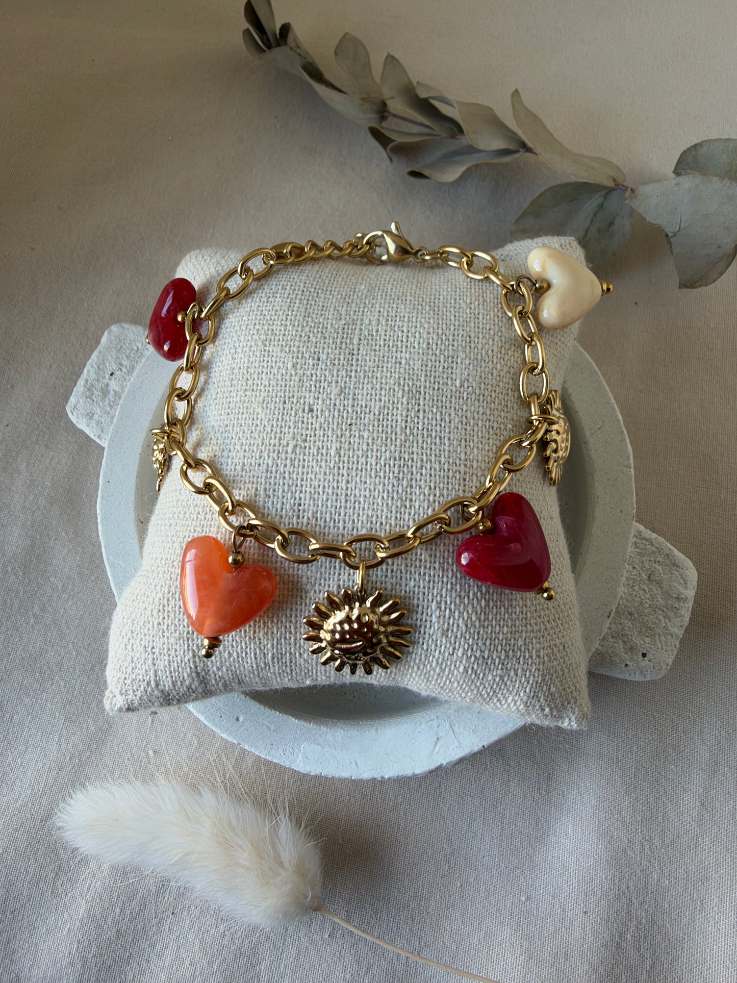 Bracelet Riva rouge beige doré