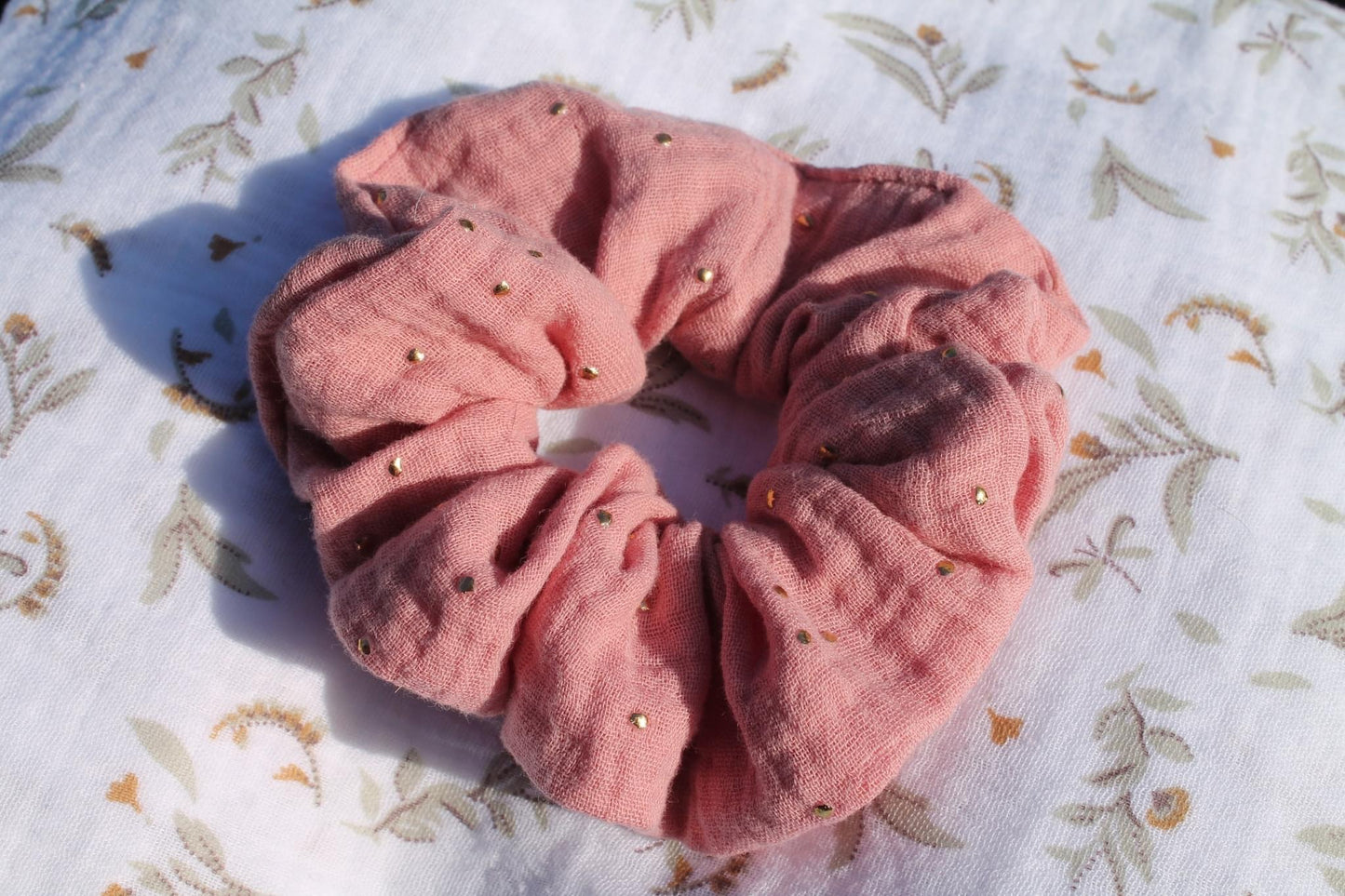 Chouchou Gaz de coton rose doré