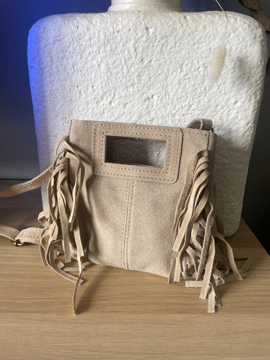 Sac franges mini beige