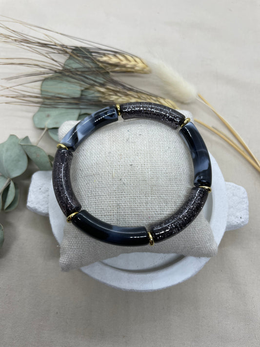 Bracelet tubes marbré pailleté noir