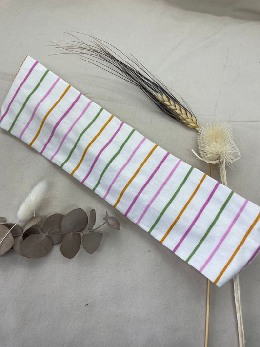 Bandeau blanc rayures multicolores coton