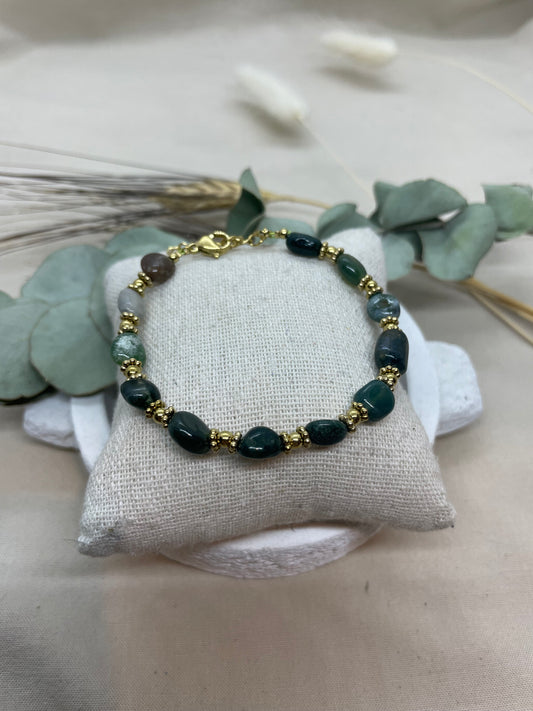 Bracelet bohémia Agates indiennes vertes
