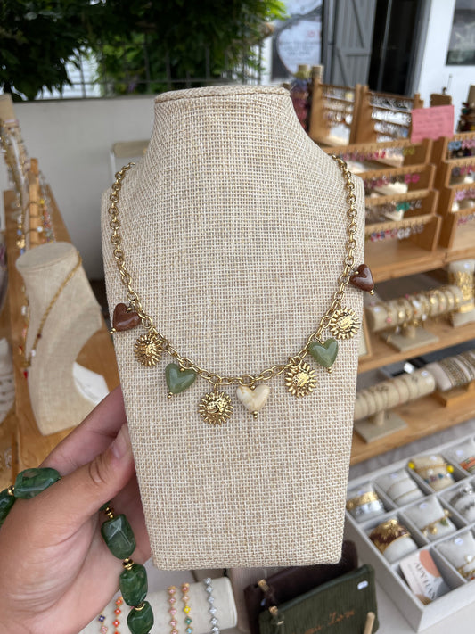 Collier Riva doré vert marron