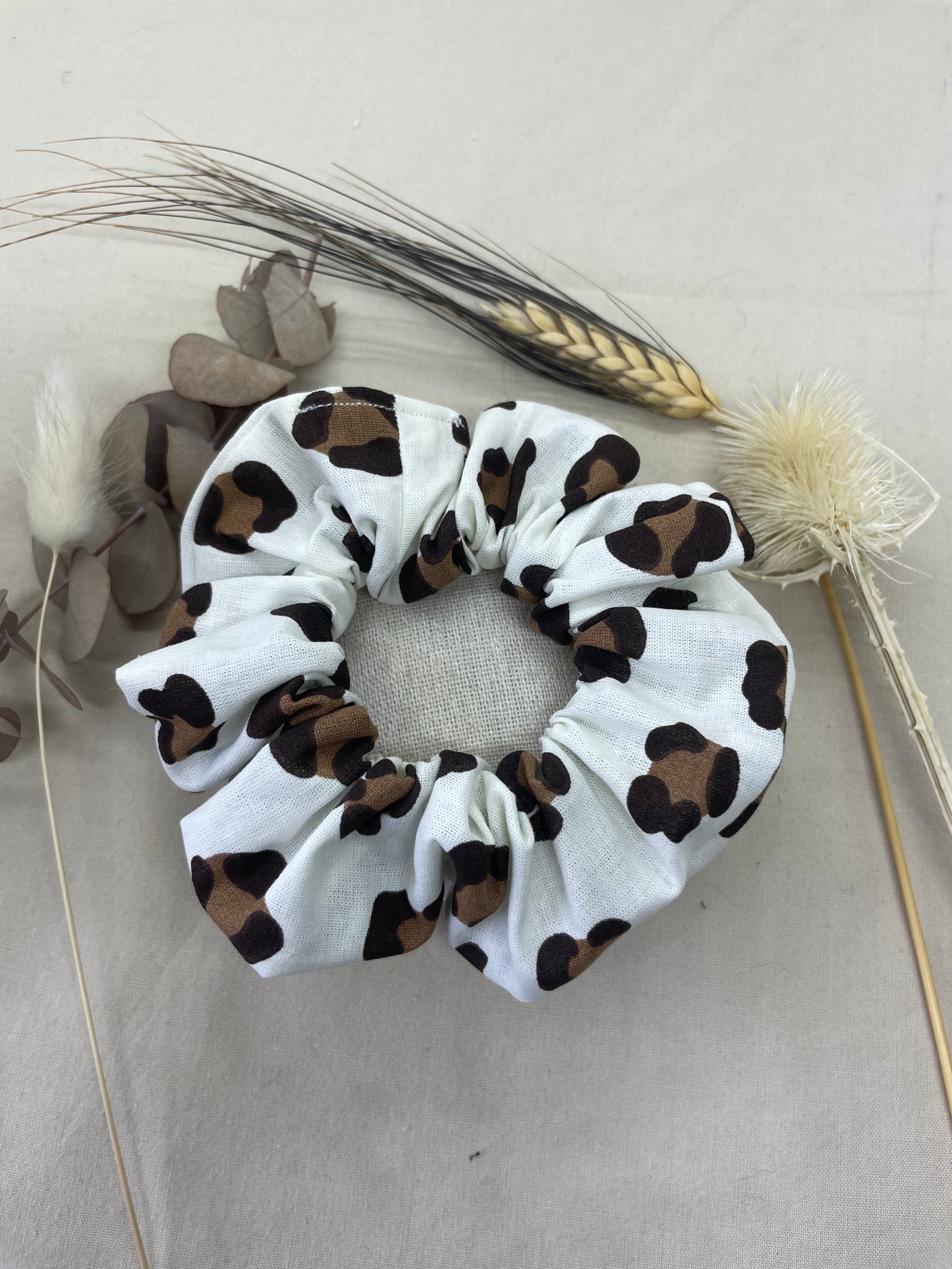 Chouchou blanc léopard coton