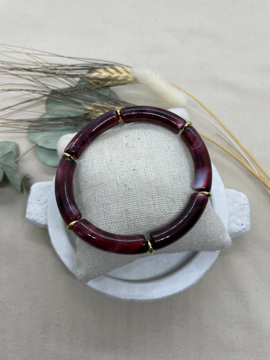 Bracelet tubes Marbré Bordeaux doré