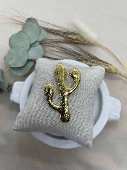 Broche cactus doré