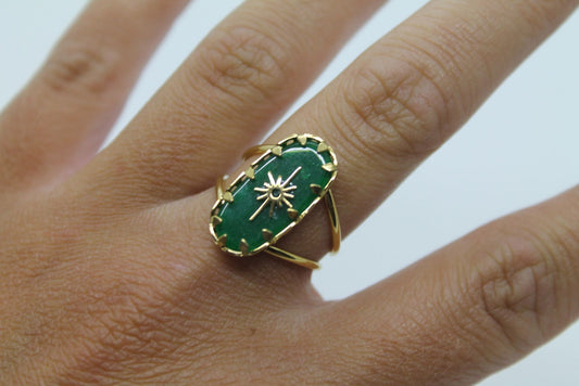 Bague PAOLA pierre verte dorée