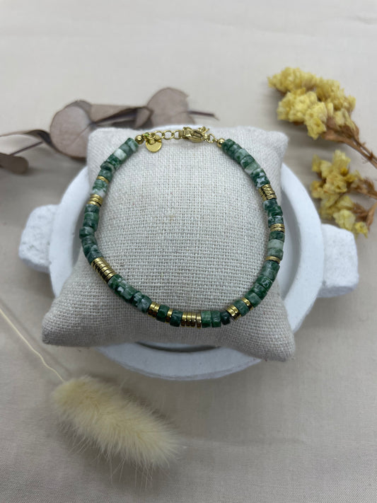 Bracelet Jade Agate mousse doré