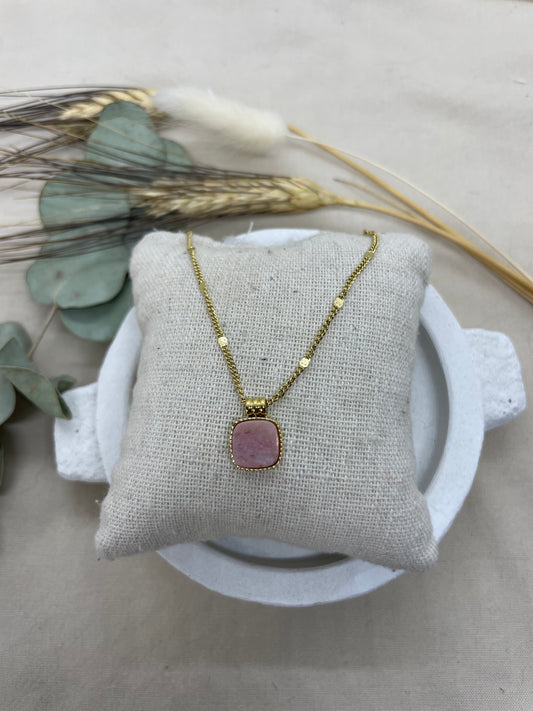 Collier Monica rhodonite doré