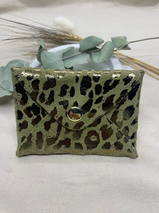 Porte-cartes kaki leopard