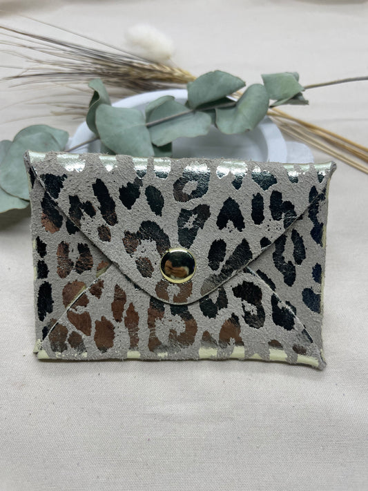 Porte-cartes beige léopard