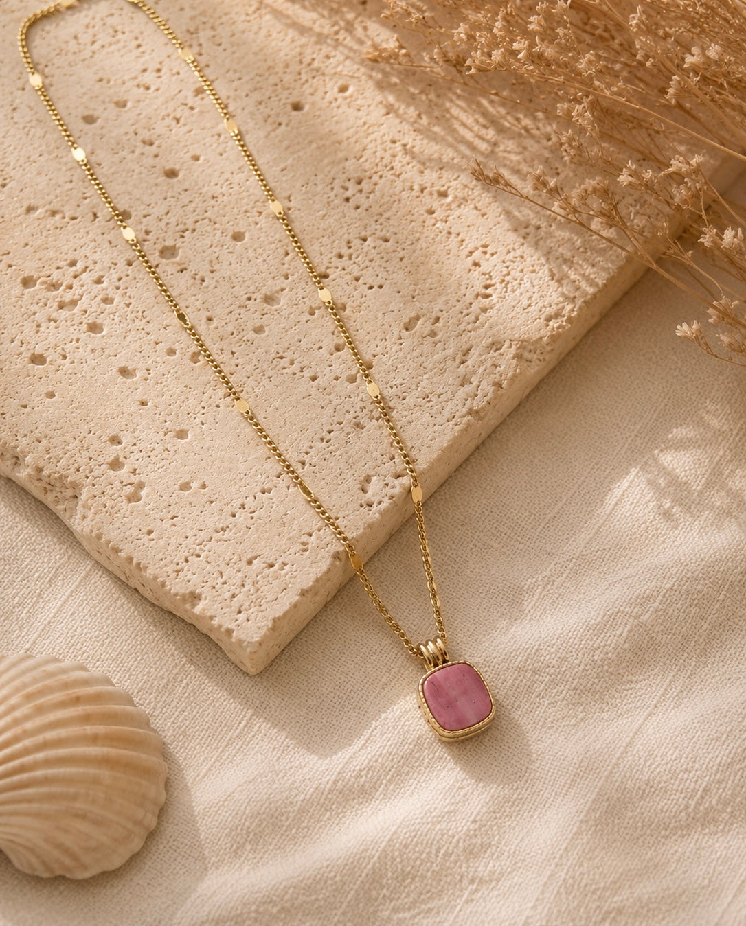 Collier Monica rhodonite rose doré