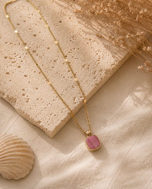 Collier Monica rhodonite rose doré