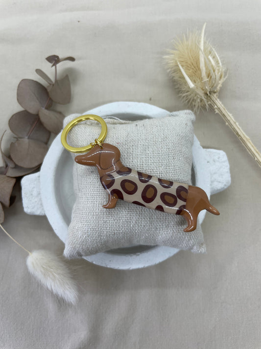 Porte-clés teckel léopard beige grand modèle
