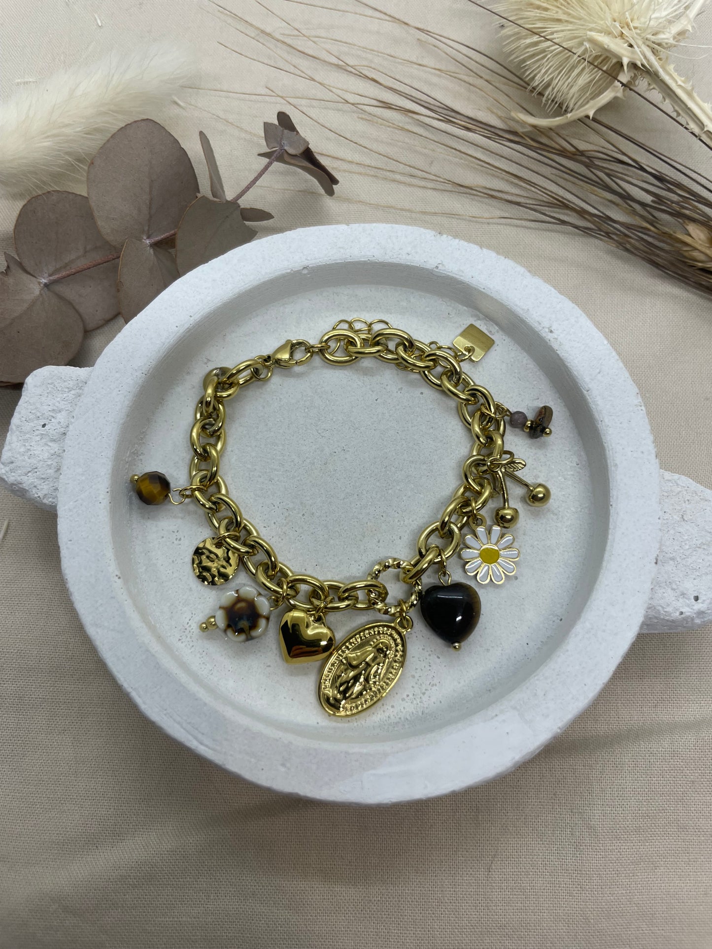 Bracelet religieux marron doré