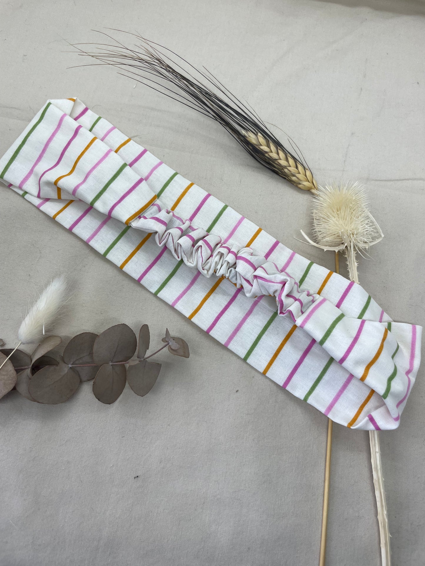 Bandeau blanc rayures multicolores coton