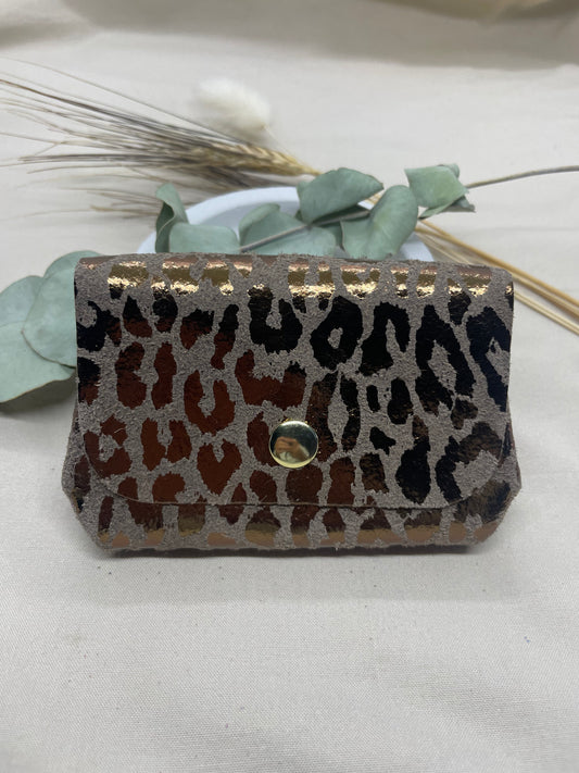 Porte-monnaie marron léopard double pressions