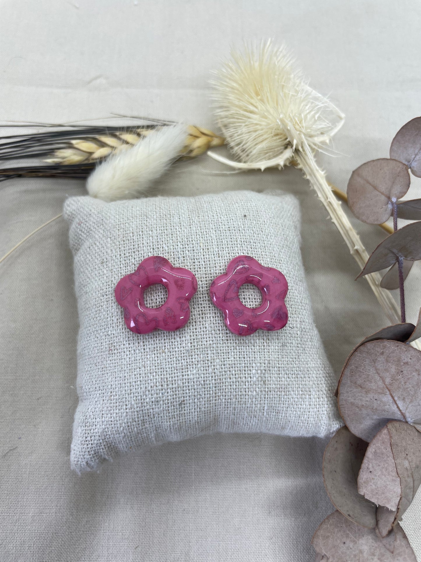 Pampilles Flora rose cœurs interchangeables