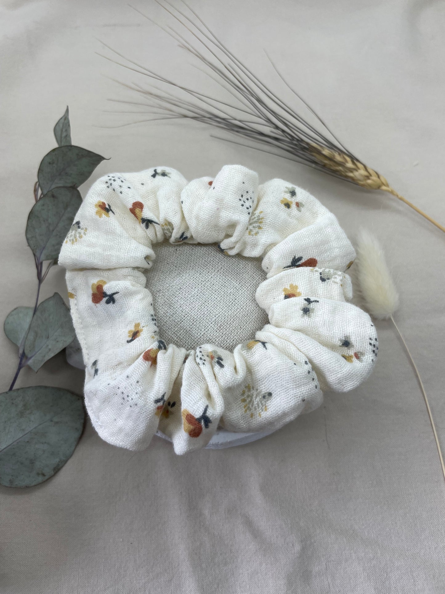 Chouchou gaze de coton motifs fleurs