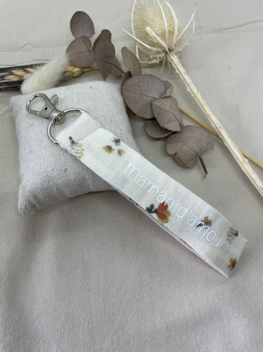 Porte-clés gaze fleuri maman d’amour argent