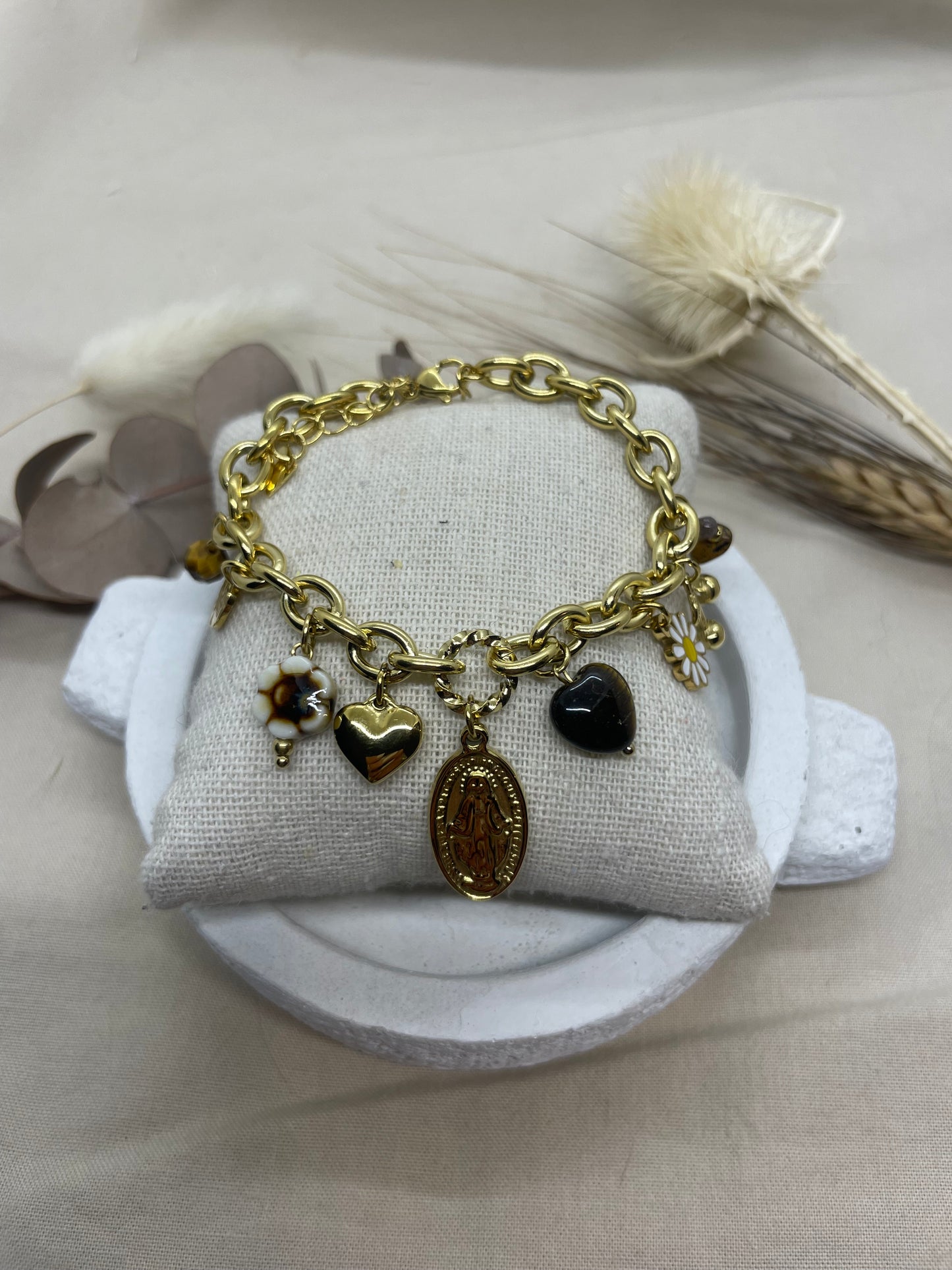 Bracelet religieux marron doré