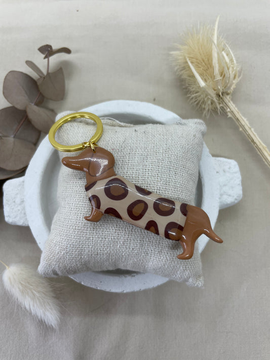 Porte-clés teckel léopard beige grand modèle