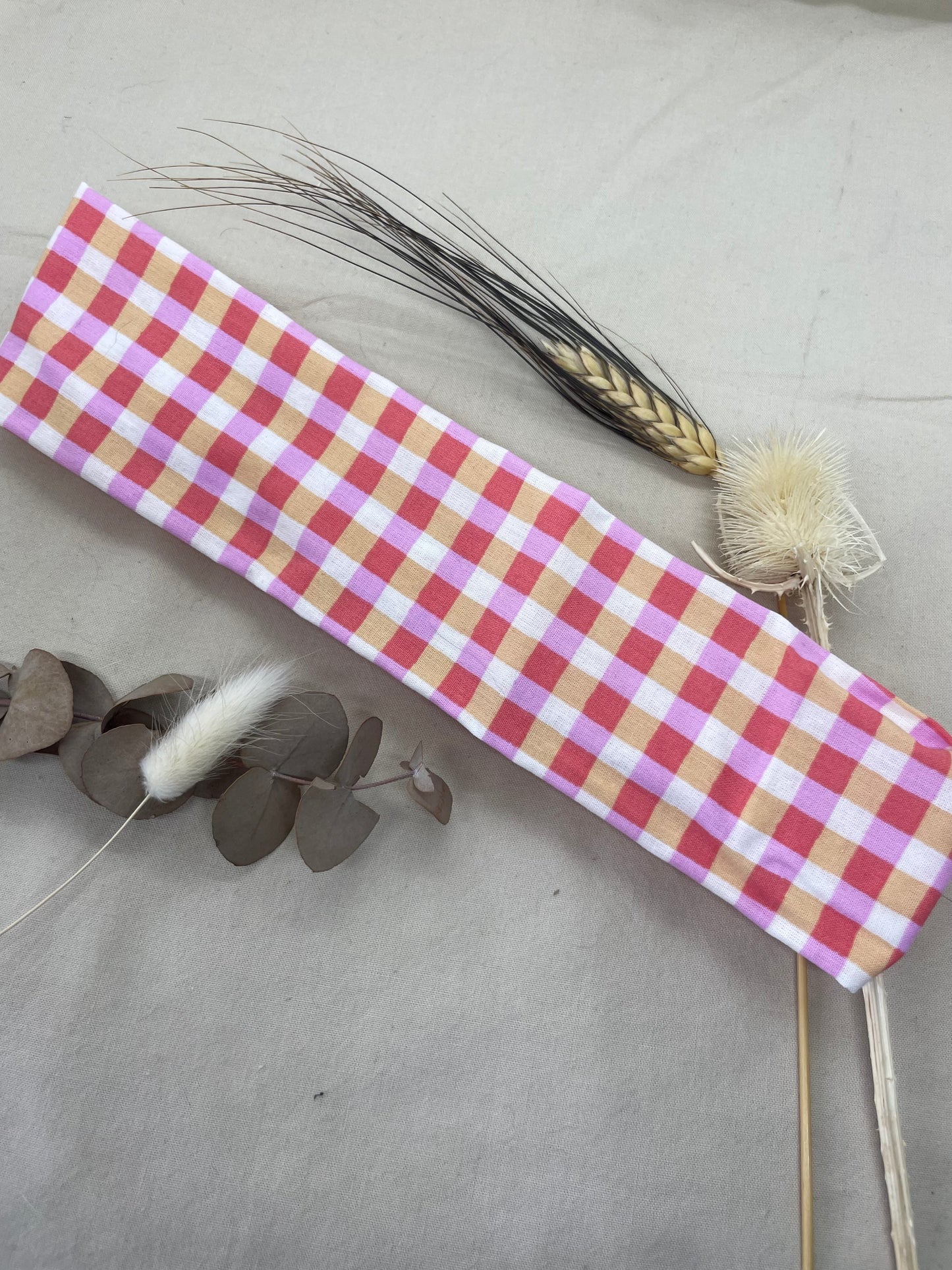 Bandeau néon carreaux rose orange coton