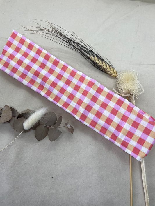 Bandeau néon carreaux rose orange coton