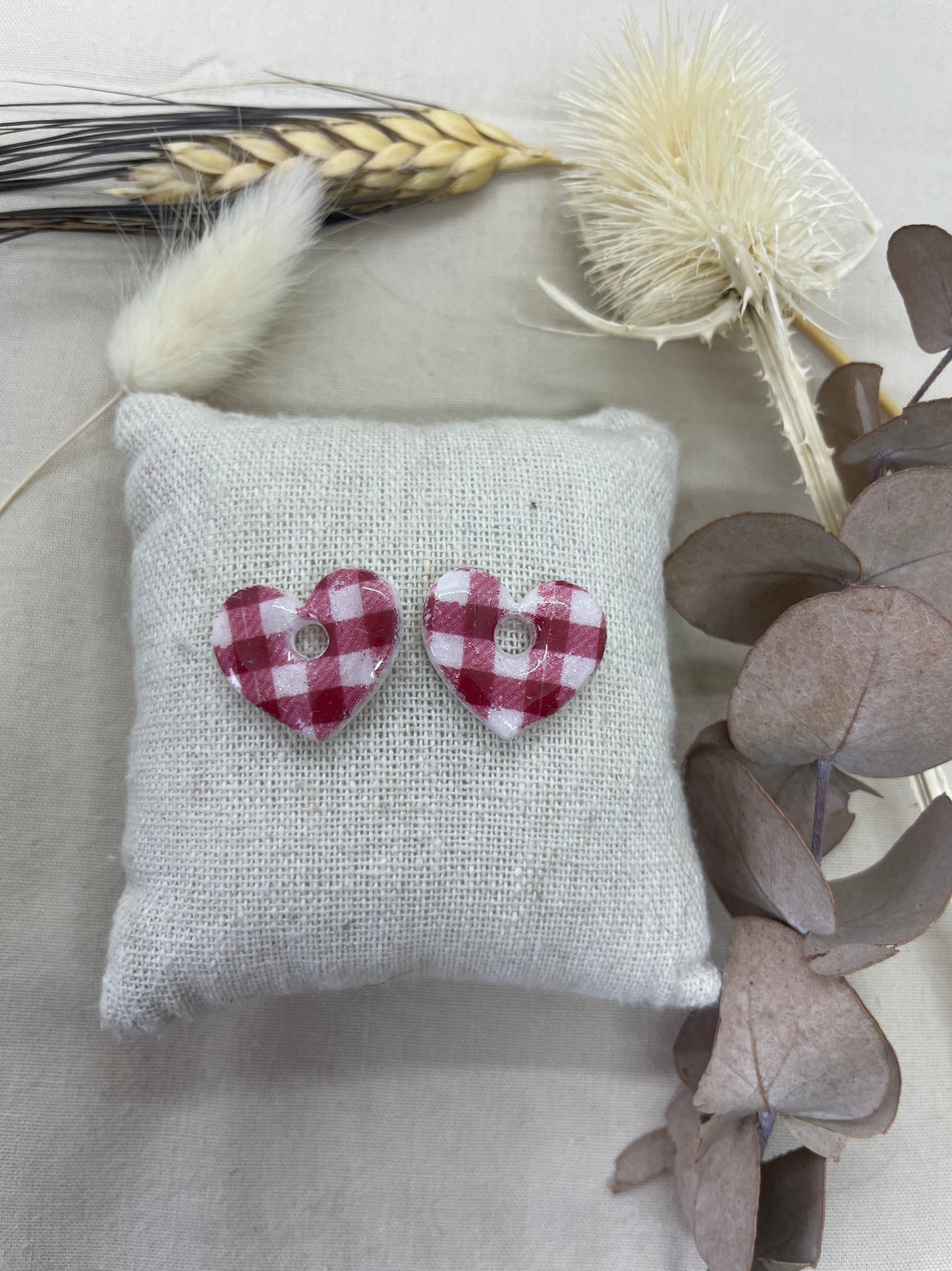 Pampilles cœur carreaux rouges interchangeables