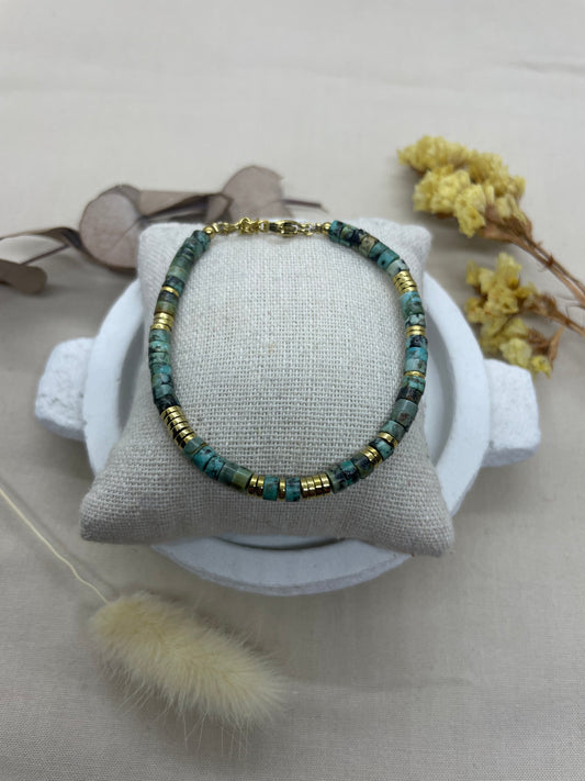 Bracelet Jade Turquoise africaine doré