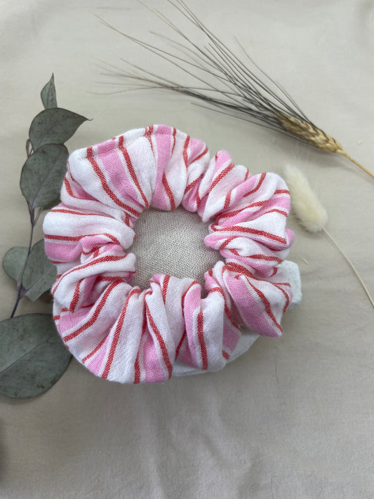 Chouchou rayures roses rouges gaze de coton