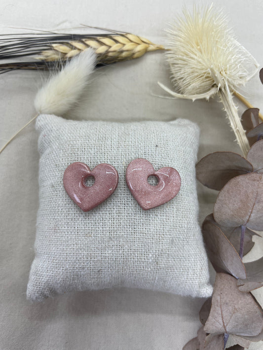 Pampilles cœur vieux rose irisé interchangeables