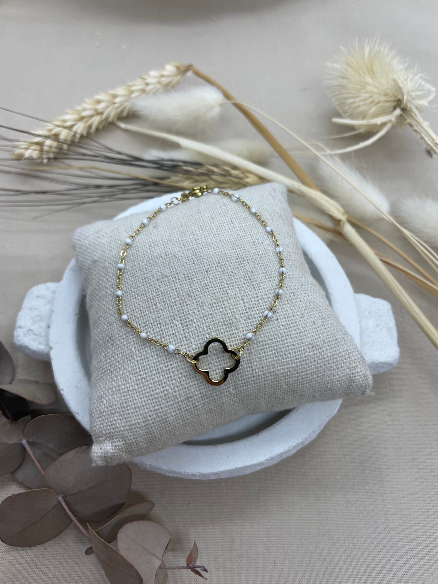 Bracelet TREFLE blanc doré